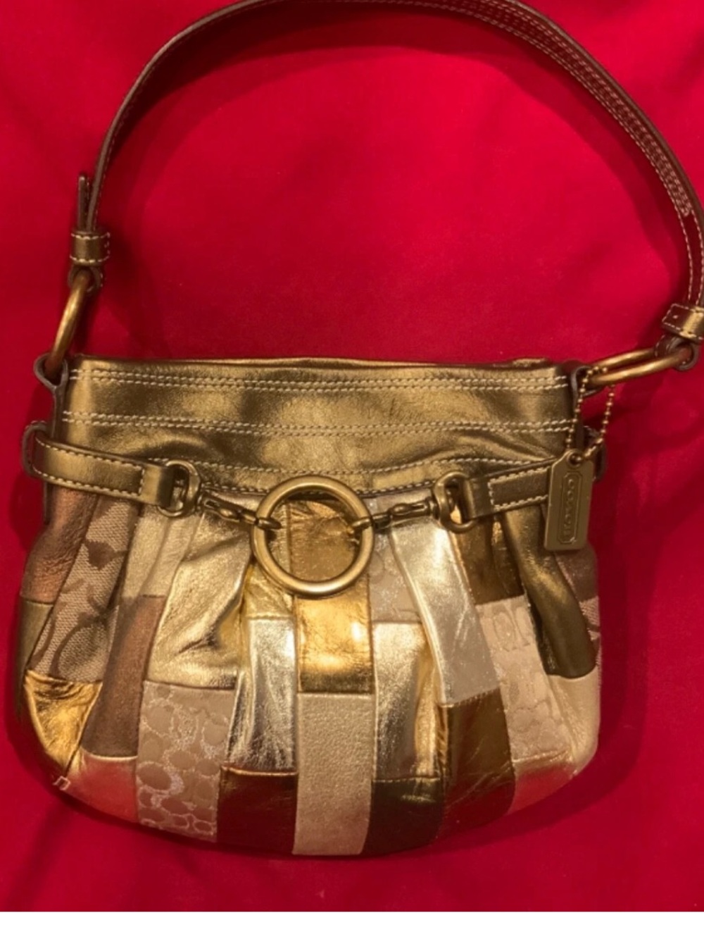 Coach Mosaic Bag - Metallic Gold Patchwork Mini Bag  -